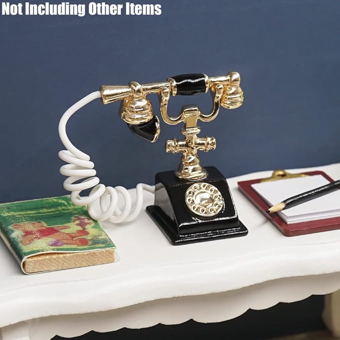 Odoria 1/12 Miniature Rotary Telephone Dollhouse Decoration Accessories, Black