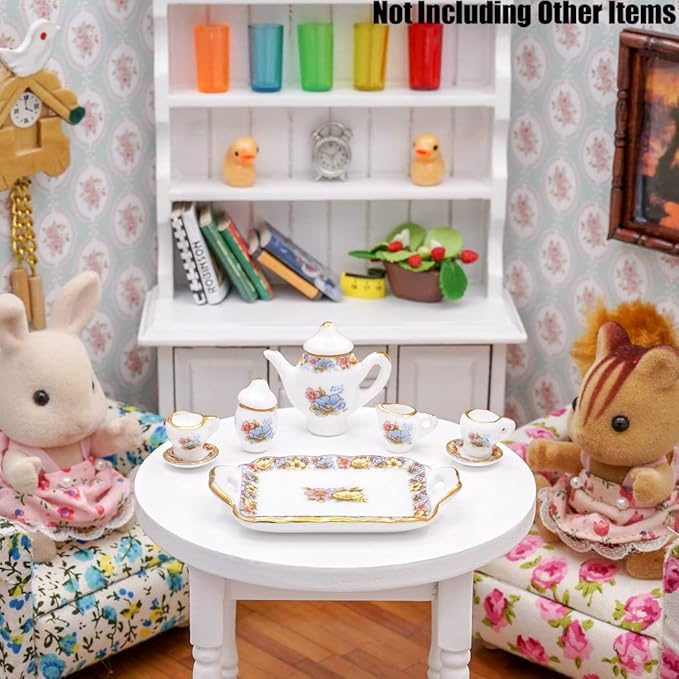 Odoria 1/12 Miniature Porcelain Tea Set 8Pcs Dollhouse Decoration Accessories