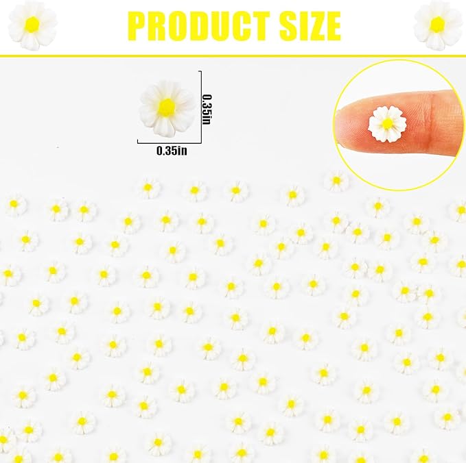 200 Pieces White Tiny Daisy Decor for Dollhouse Mini Resin Decor for Crafts Tiny Things for Fairy Garden Micro Landscaping Decoration