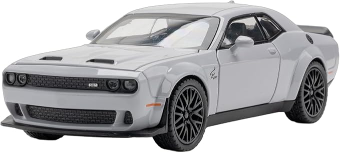 Toy Car Challenger Hellcat 1/32 Alloy Model Car with Light and Sound Collectible Model Cars Pull Back Toy Vehicles for Boys Children Age 3 + Year Old (Gray)