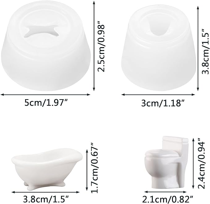 2Pcs Mini Bathtub Toilet Shape Resin Silicone Molds 3D Tiny Lavatory Epoxy Casting Molds for DIY Micro Resin Dollhouse House Kitchen Miniatures Landscape Decor