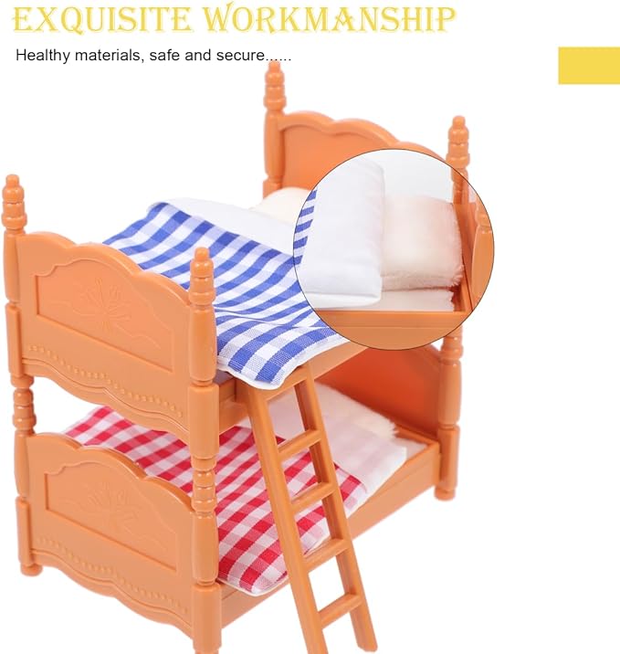 DOITOOL Dollhouse Bunk Beds, Doll House Furniture Dollhouse Decoration Accessories Simulation Doll House Miniature Bunk Bed DIY Dolls Beds