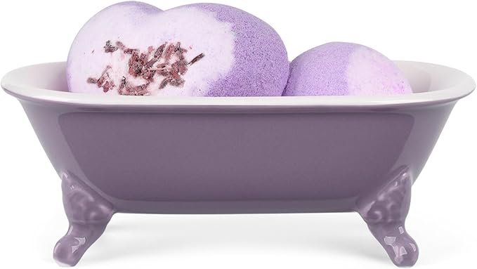 NEWHENGS 6.5" Ceramic Mini Decorative Clawfoot Bathtub Bar Soap Dish, Kitchen Sponge Holder and Shower Tray for Bathroom, 1 Pack(Lavender)