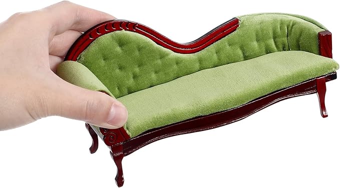 ABOOFAN Dollhouse Furniture Miniature Accessories 1 12 Scale Vintage Wooden Sofa Mini Victorian Bench Chair Lounge for Dollhouse Living Room Craft Decoration