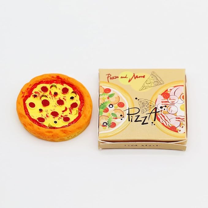 2 Set Miniature Pizza Box, 1:6 & 1:12 Scale Realistic Dollhouse Food Model Set, Yellow Resin Doll House Furniture Supplies for Pretend Play Kitchen