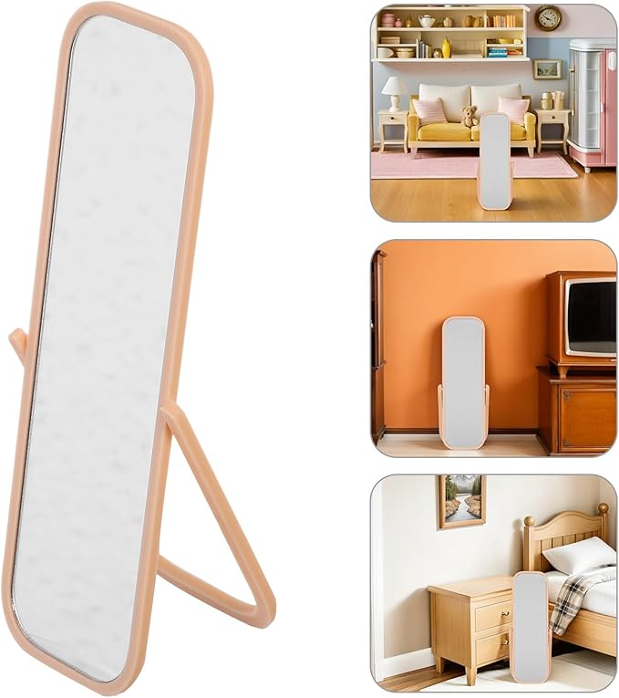 DOITOOL Mini Dollhouse Standing Mirror: 1:12 Scale Full-Length Pretend Play Mirror for Kids DIY Miniature Dollhouse Furniture Bedroom Decor