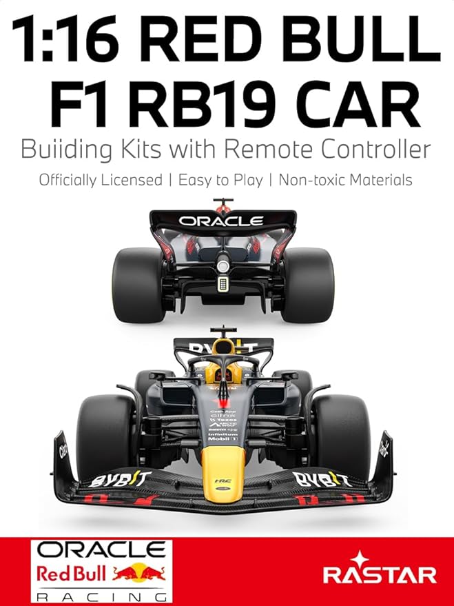 RASTAR 92600 1/16 Oracle RedBull F1 RB19 Collectible RC Car Building Kit - Ideal Gifts for Play & Display - Officially Licensed Car Model with Remote Controller for Kids, Teens & Adults