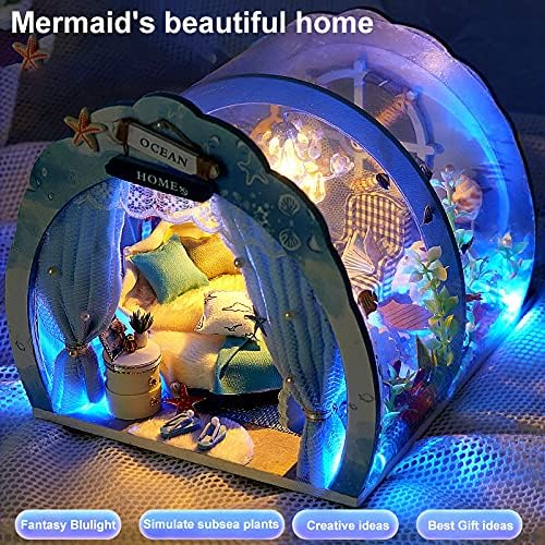 GuDoQi DIY Miniature Dollhouse Kit, Miniature House Kit 1:24 Scale,Tiny House kit with Furniture, Great Gift for Birthday Christmas Day, Sweet Home of Mermaid Princess