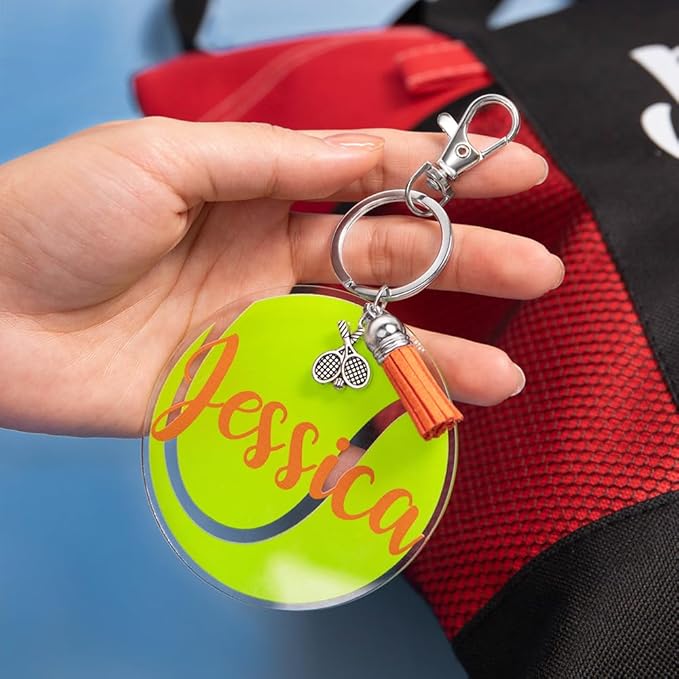 ipetlive Custom Tennis Keychain With Tassel Acrylic 2 pcs Tennis Ball Keychain Tennis Gifts For Men Women