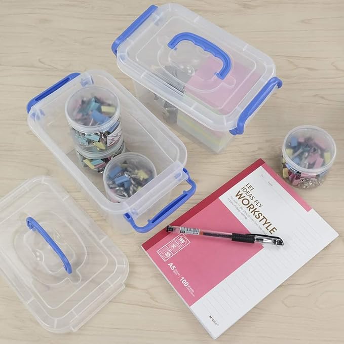 2 L Mini Plastic Storage Bin, Clear Storage Box Set of 6