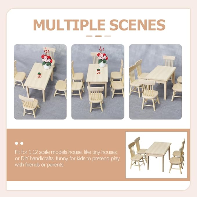 1 Set Doll Furniture Miniature Furniture Decorative 1/12 Scale Miniature Table Chair Set for Dollhouse Decoration Accessories (As Shown a)