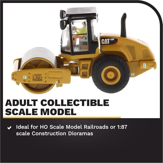 1:87 Caterpillar CS56 Smooth Drum Vibratory Soil Compactor - HO Models by Diecast Masters - 85246 - Functioning Wheels & Rolling Drum