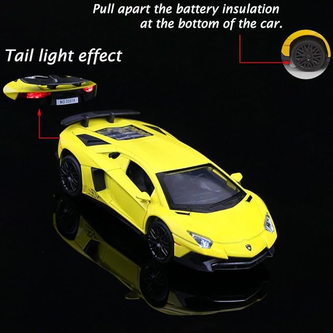 Alloy Collectible Lambo Aventador Toy Vehicle Pull Back Die-Cast Car Model with Lights and Sound