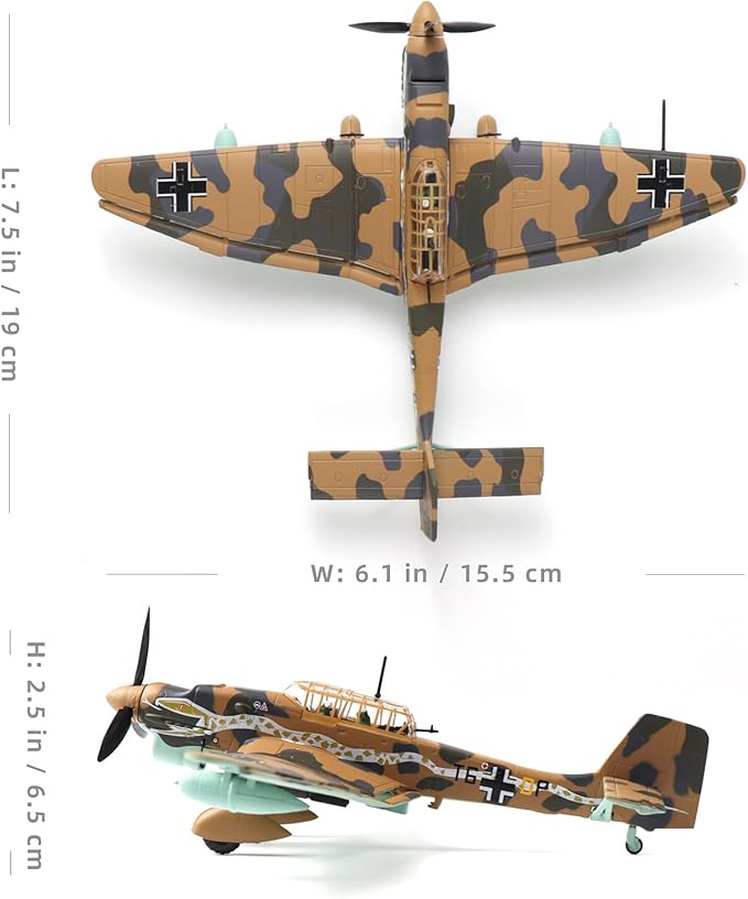 Junkers Ju 87 Stuka 1/72 Metal Dive Bomber Model German WWII Military Diecast Ground Attack Aircraft Model Prebuilt Kits with Display Stand for Collection or Gift