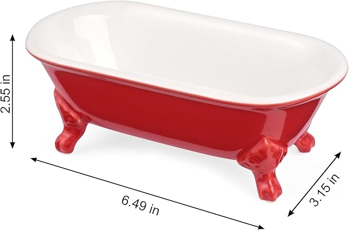NEWHENGS 6.5" Ceramic Mini Decorative Clawfoot Bathtub Bar Soap Dish, Kitchen Sponge Holder and Shower Tray for Bathroom, 1 Pack(Chili)