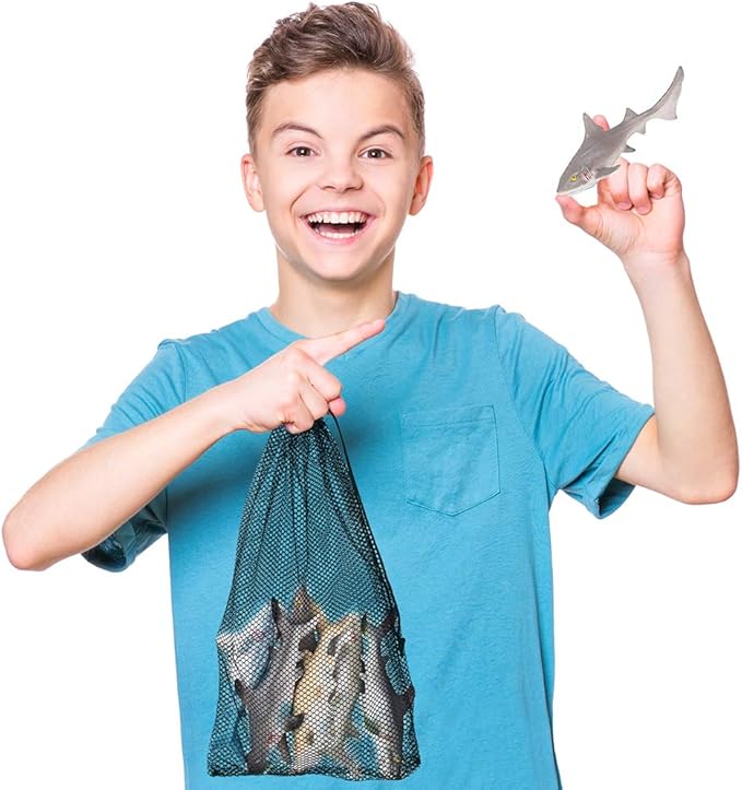ArtCreativity Shark Figures in Mesh Bag- Pack of 6 Sea Creature Figurines in Assorted Designs, Bath Water Toys for Kids, Shark Party Favors for Toddlers, Boys, and Girls, Ocean Life Party Decor
