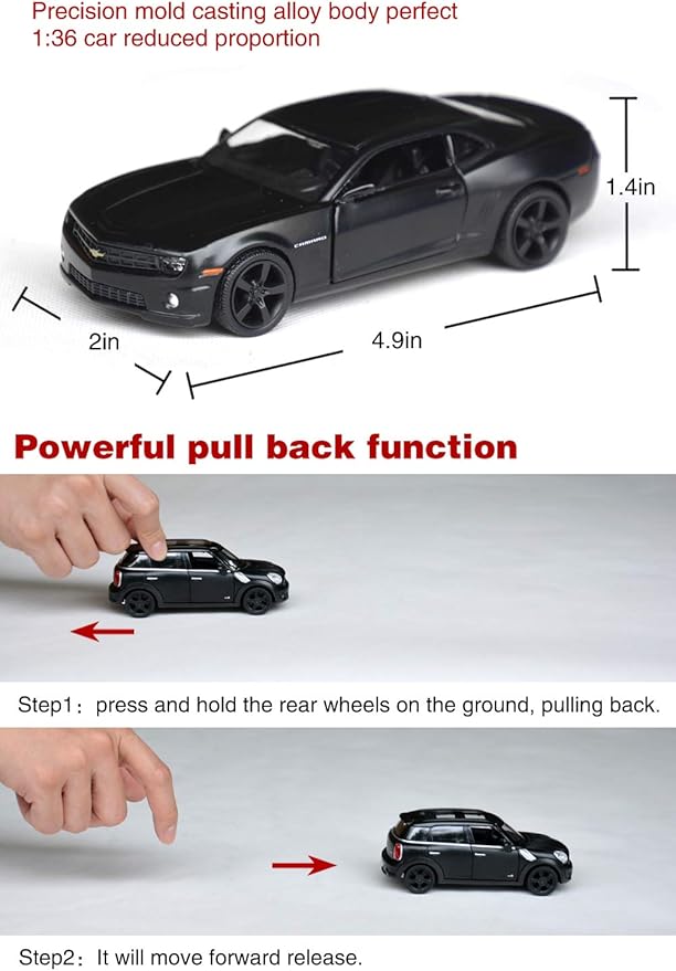 Tianmei 1:32 Scale Supercar Styling Alloy Die-Cast Car Model Collection Decoration Ornaments, Kids Play Vehicle Toys with Pull Back Action and Open Doors (Camaro - Black)
