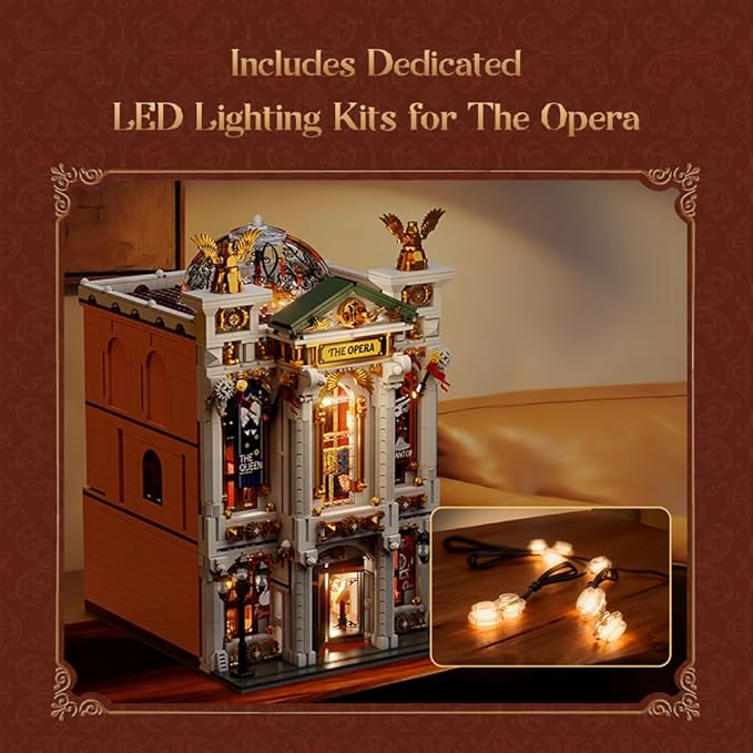 PANTASY Vintage European Grand Theater Building Set-Modular Model with Crystal Chandelier,Transparent Dome&Expandable Street Scenes Retro Theater Architecture for Adults&Home Décor Gift-Light