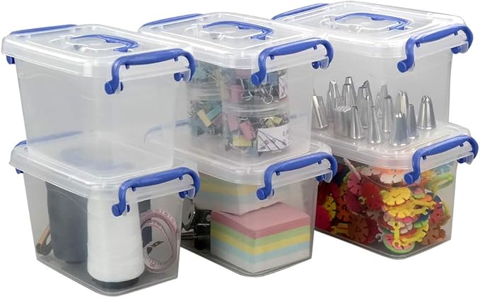 2 L Mini Plastic Storage Bin, Clear Storage Box Set of 6