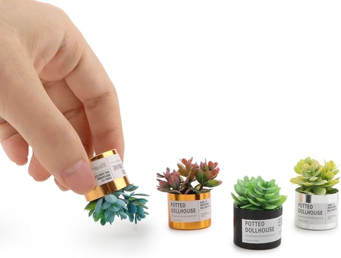 1/12 Dollhouse Accessories Miniature Green Plants 4 Pcs Dollhouse Decoration Mini Potted Plants for Doll House Fairy Garden Scene