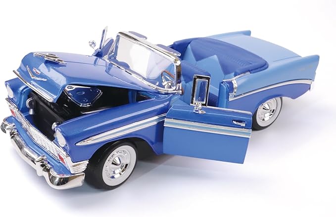 1956 Chevrolet Bel Air Alloy Model Car - 1:18 Scale Classic Lowrider Style Replica with Hydraulic Suspension Display & Custom Wheels - Collector's Edition for Display & Gifting（Blue）