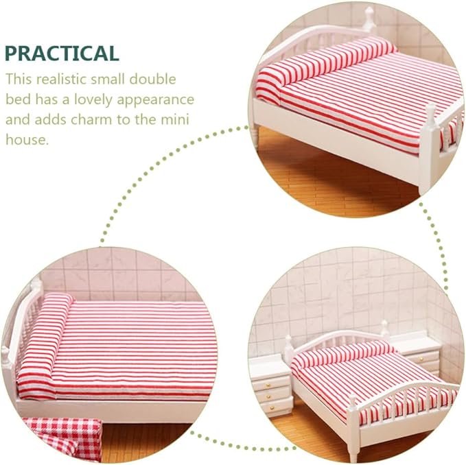 Totority Miniature Furniture Pink Double Bed Synthetic Material 1: 12 Dollhouse Furniture Baby Doll Accessories Set for Decoration Kids Room