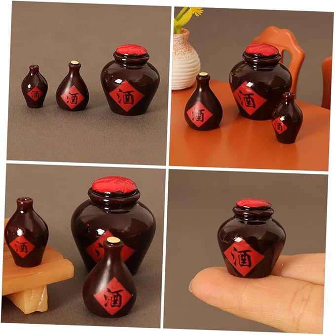 SUPVOX Miniature Wine Jar Models for Dollhouse Decoration Realistic Tiny Jar Decor Accessories 3 Pieces Resin Wine Bottles for Mini Scenes and Photo Props