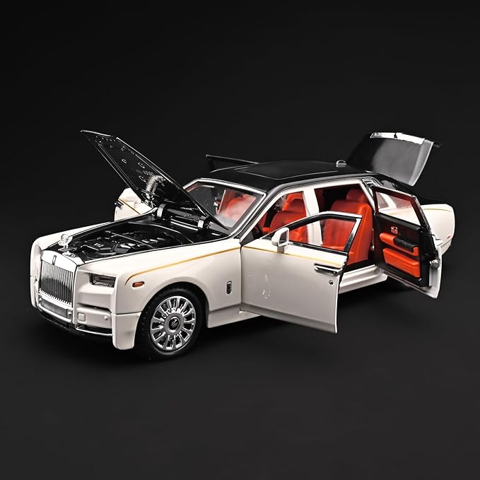 Car Toys for Boys 1/18 Diecast Cars Phantom Model Car Kits Collectible Suitability for Children and Adults,Pull Back Cars with Light and Sound,Toy Cars for Boys Age 4-7（White）
