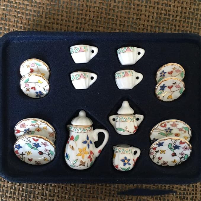 Dollhouse Decoration Accessories, 1:12 Dollhouse Miniature 15 Pcs Porcelain Tea Sets Mini Food Toy Model (A)