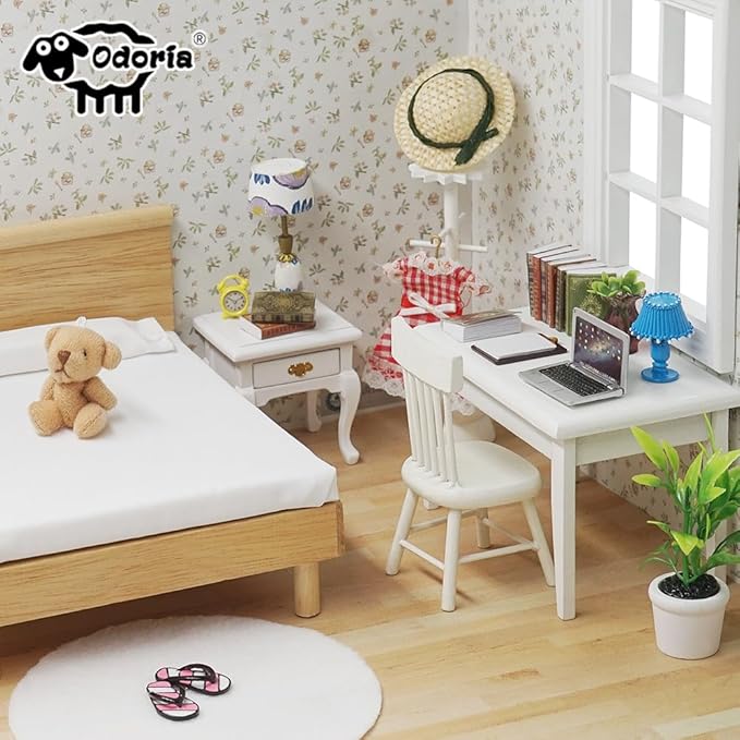 Odoria Dollhouse Princess Bed Miniature: 1/12 Scale Queen Bed Fluffy for 6 inch Dolls Bedroom - Mini Bedding Furniture with Luxury Canopy Pink