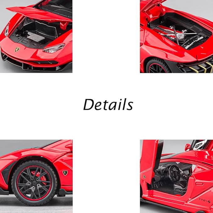 Toy Cars Model Lambo Sports Race Car 1/24 Red Alloy Collectible Diecast Vehicles with Sound and Light