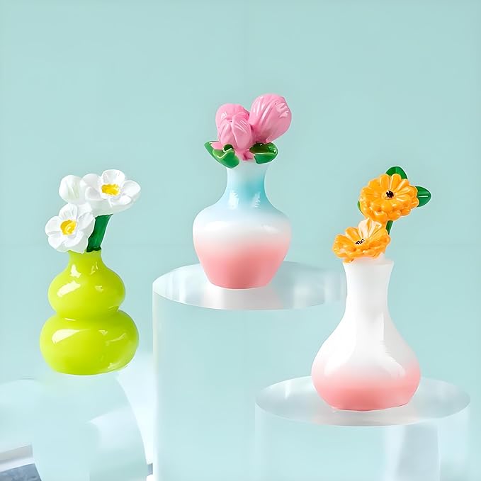 8-Pcs Miniature Greenery Flower Set – Tiny Artificial Plants and Bonsai Ornaments for Crafts, DIY Decorations, Home & Fairy Garden Décor, Tabletop Display, Includes Roses, Lotus, Sunflowers & Lilies