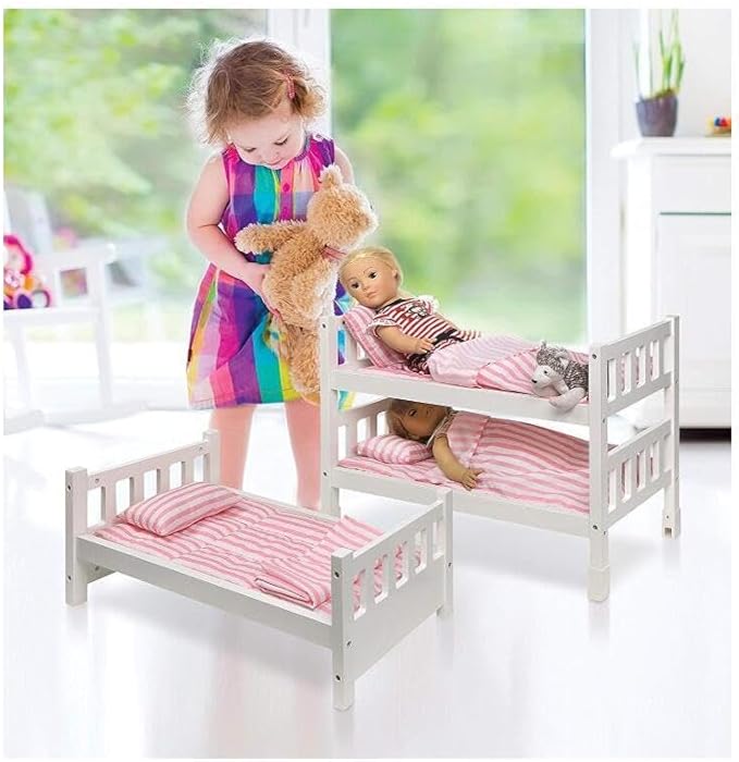 Maykoosh Rustic Romance 1-2-3 Convertible Doll Bunk Bed with Baskets: Stackable Bunk Bed Converts to Double or Single Bed, Includes Storage Baskets and Personalization Kit