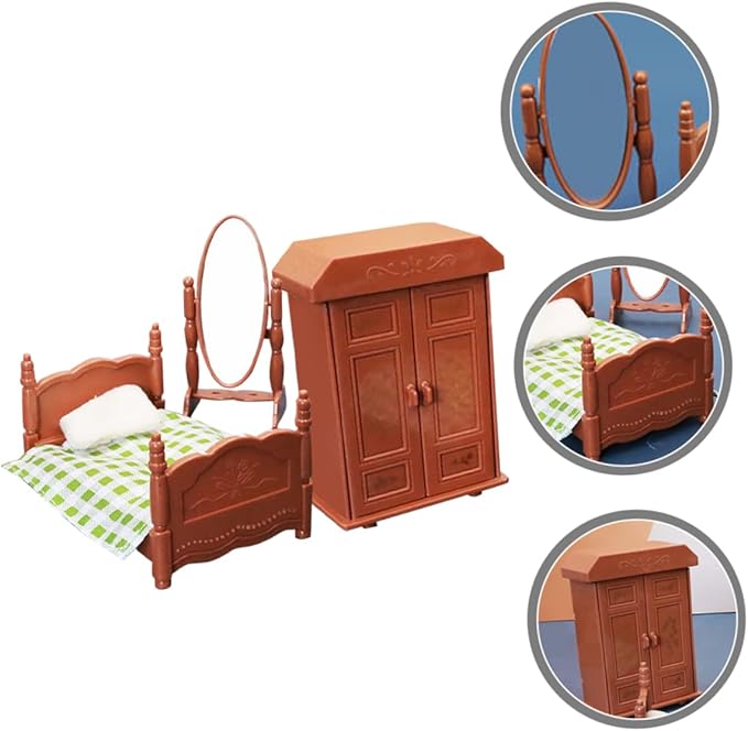 3Pcs Miniature Dollhouse Bedroom Realistic Furniture Accessories for Decorative House Decor for DIY Projects and Creative Play