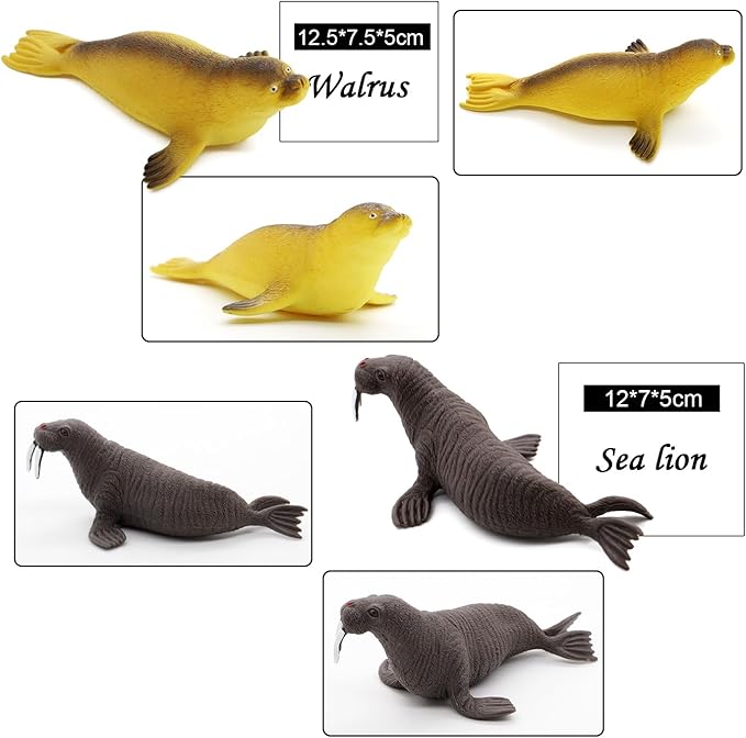 Sea Animal Toy Set, 8 pcs Animal Sea Figures Ocean Toy for Kids, Realistic Set for Sea Lovers, Includes Great White Shark, Dolphin, White Shark, Whale for Age 3+, Gift for Christmas