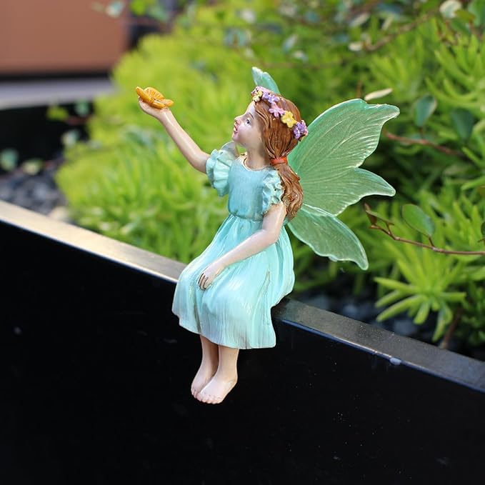 Purple Star Fairies for Fairy Garden Accessories Outdoor Miniature Fairy Figurines Mini Garden Stakes Decorative Small Resin Fairy Cake Topper Decorations Statue Valentines Day Gifts Green