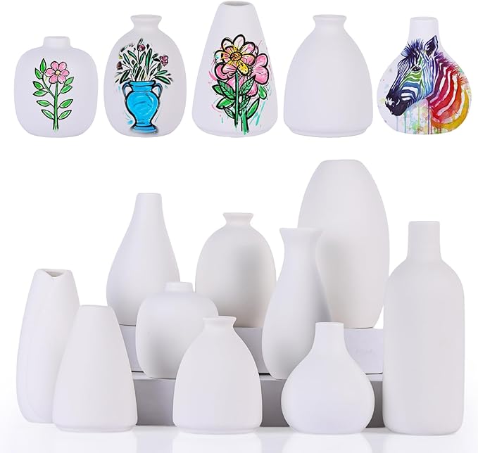 Paintable Vase Set of 10 White Small Bud Vases for Flowers, Clay Vase Bulk for Wedding Decorations Pampas Grass Centerpieces, Boho Mini Ceramic Vases for DIY Painting Home Dining Table Decor