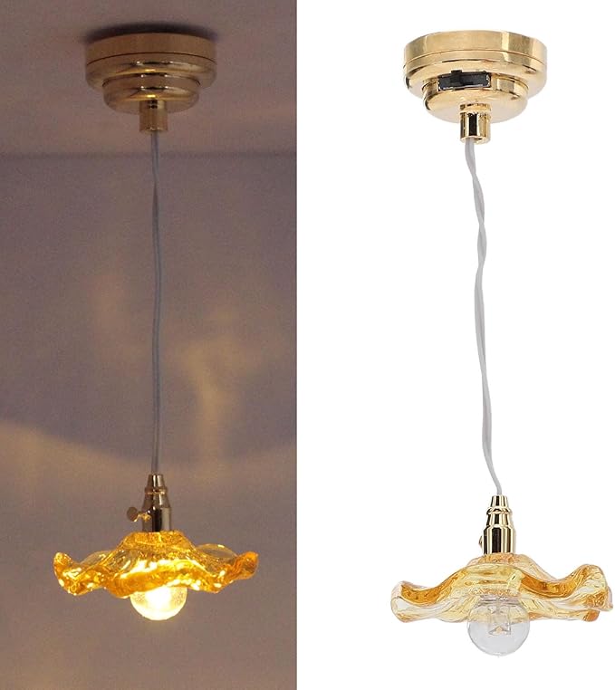 Dollhouse Chandelier, Miniature Chandelier Miniature Lamp Props Micro Decoration Scene Accessories Dollhouse Ceiling Lamp for Home Decor (Yellow)