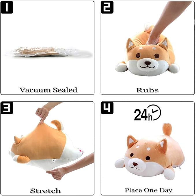 Shiba Inu Dog Plush Pillow, Soft Cute Corgi Stuffed Animals Doll Toys Gifts for Valentine, Christmas, Birthday, Bed, Sofa Chair (Brown Round Eye, 21.3in)