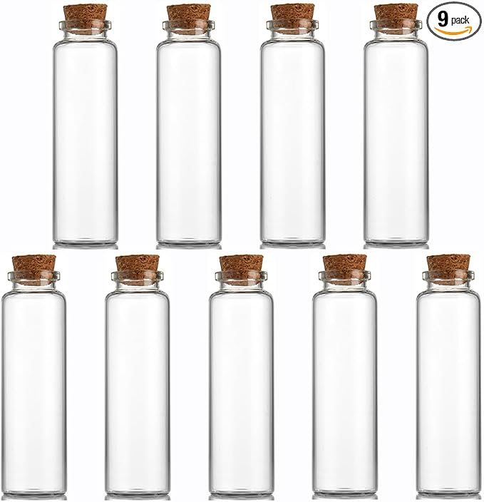9 pcs 45ml Small Glass Bottles with Cork Stopper,Decorative Bottle,Vials Jars,Cute Storage Jar,Wishing Bottle 30x90mm(1.18x3.55inch)