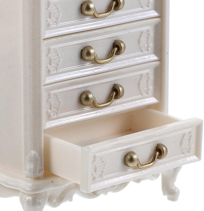 2pcs Miniature Dollhouse Cabinet Set - Wooden Mini Doll House Furniture for Model Accessories Tabletop Decor Props White