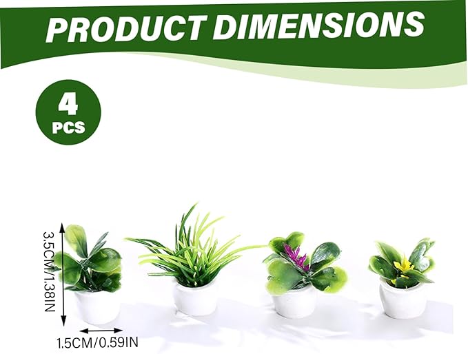 4PCS Artificial Resin Dollhouse Miniature Plants Set, DIY Faux Potted Mini Plants for Dollhouse Decoration