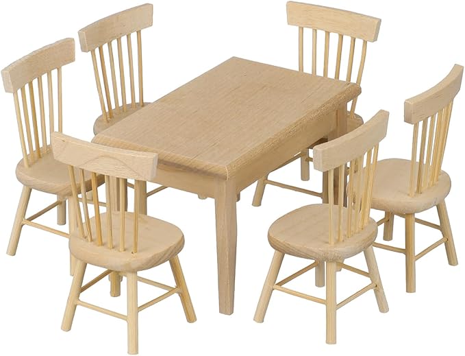 1 Set Doll Furniture Miniature Furniture Decorative 1/12 Scale Miniature Table Chair Set for Dollhouse Kitchen Food Decoration Accessories (As Shown B)