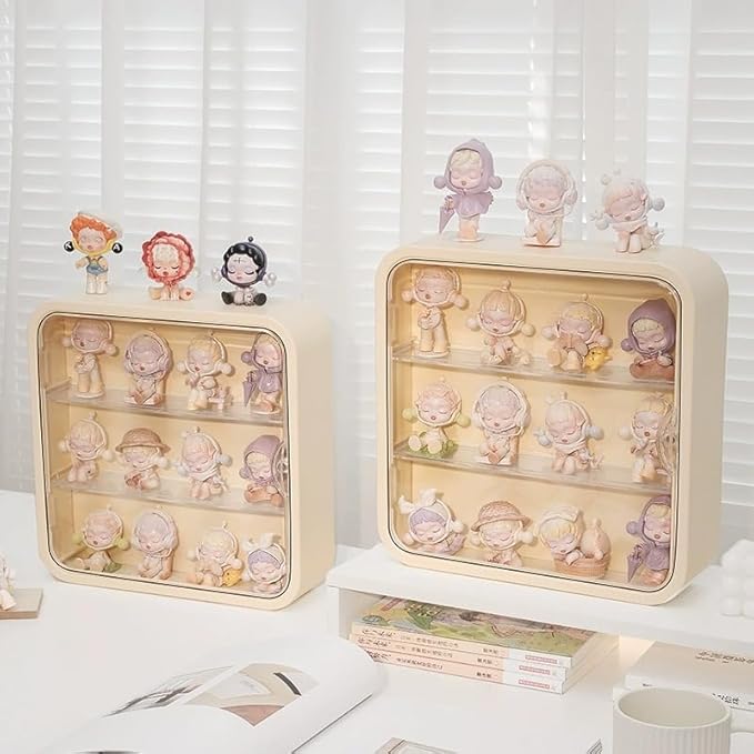 Clear Display Case for Figures, Wall Mounted Acrylic Storage Box, Dust Proof Display Cabinet Organizer for Mini Pop Mart Action Figures Collectibles (Cream)