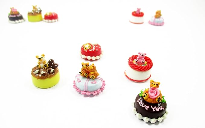 Dollhouse Miniature Food 1.5 cm 5 Mixed Tiny Bear Color Cake Dolls Bakery 15735