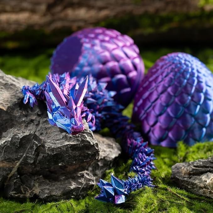 3D Printed Dragon with Dragon Egg,12inch Flexible Dragon Toy with Articulated Dragon Inside Fidget Toys for Autism/ADHD Easter Toys Gifts(PurpleBlue)