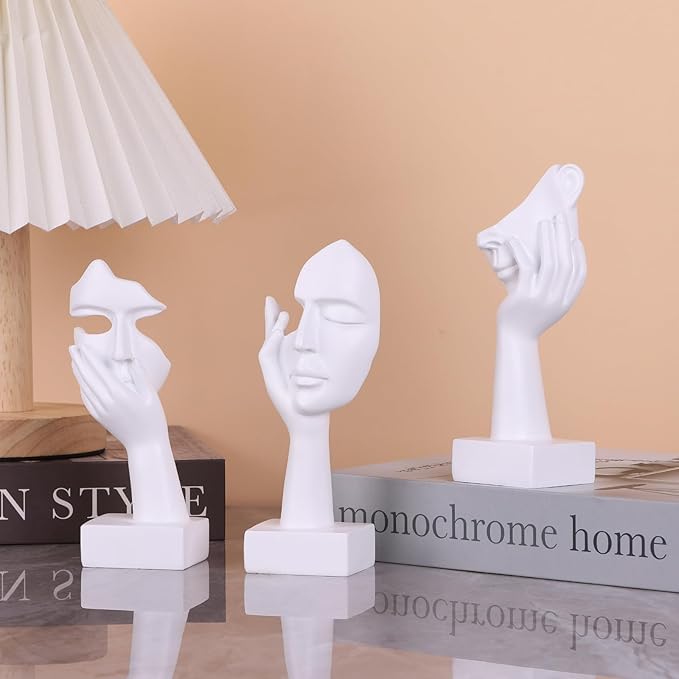 oliruim 3 Pcs Thinker Small Statue Set - White Art Abstract Home Accent Figurines for Decor Woman Apartment Bookshelf Floating Shelf Coffee Table Office Desk Bathroom Counter Decor (3 Pcs White, 6")