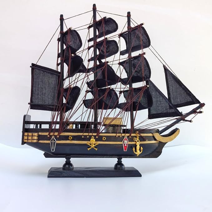 Handmade Crafts Sailing Ocean Theme Smooth Sailing Model Mediterranean Sailing Wooden Sailing Boat Suitable for Home Office Desktops (Black)