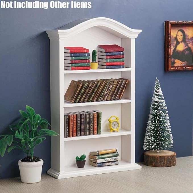 Odoria 1/12 Miniature Shelf Mini Bookshelf Bookcase Miniatures Dollhouse Furniture Accessories Doll House Accessory, White