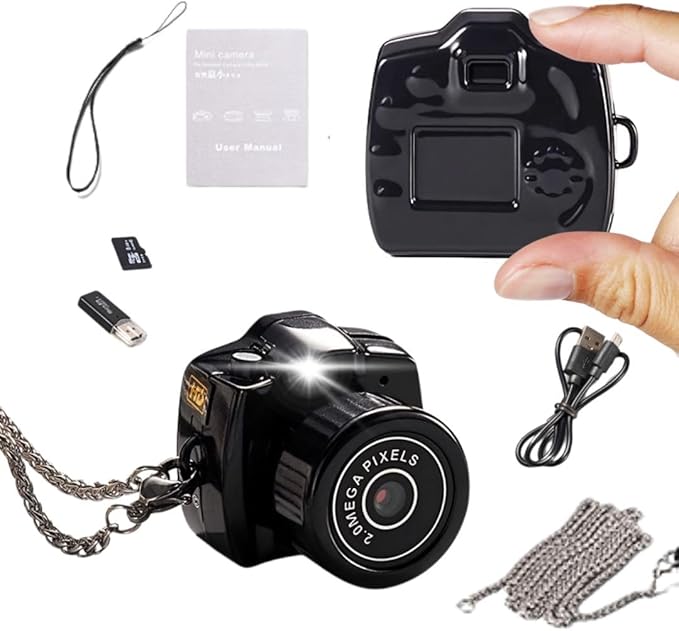 Luxxii Mini Blind Camera for Kids & Adults, Y2K Aesthetic Gadget Wearable Video Recorder with 8GB Memory Card, 3-in-1 Carry Options (Lanyard, Keychain, Chain), Unique Toy Gift - Black
